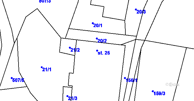 Parcela st. 25 v KÚ Zajíčkov, Katastrální mapa