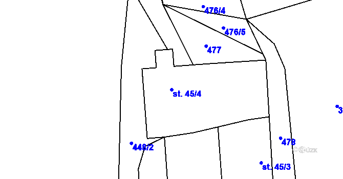 Parcela st. 45/4 v KÚ Zajíčkov, Katastrální mapa