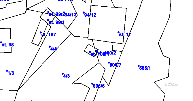 Parcela st. 100/2 v KÚ Zajíčkov, Katastrální mapa