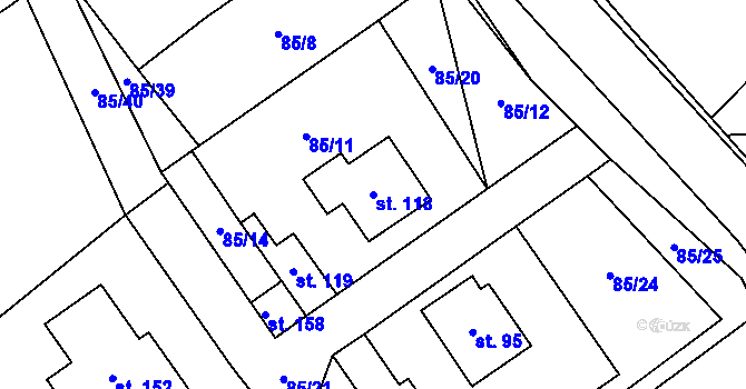Parcela st. 118 v KÚ Zajíčkov, Katastrální mapa