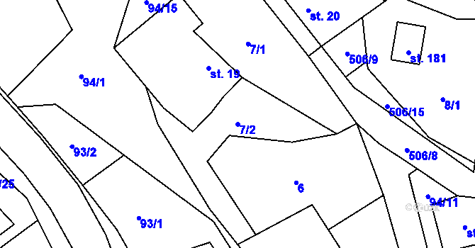 Parcela st. 7/2 v KÚ Zajíčkov, Katastrální mapa