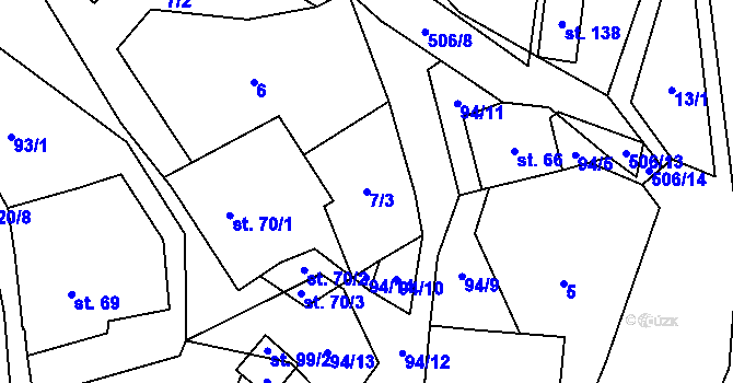 Parcela st. 7/3 v KÚ Zajíčkov, Katastrální mapa