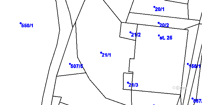Parcela st. 21/1 v KÚ Zajíčkov, Katastrální mapa
