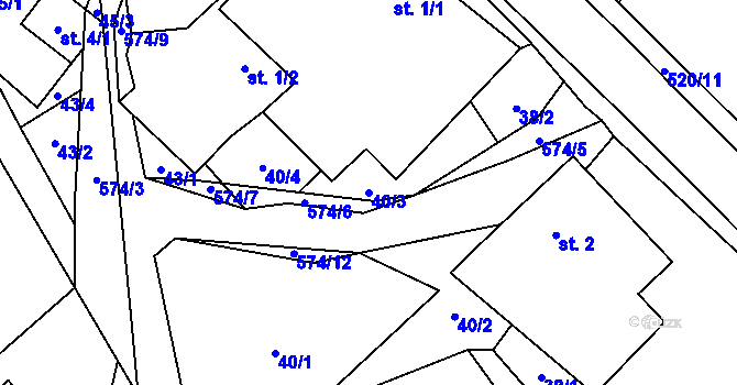 Parcela st. 40/3 v KÚ Zajíčkov, Katastrální mapa