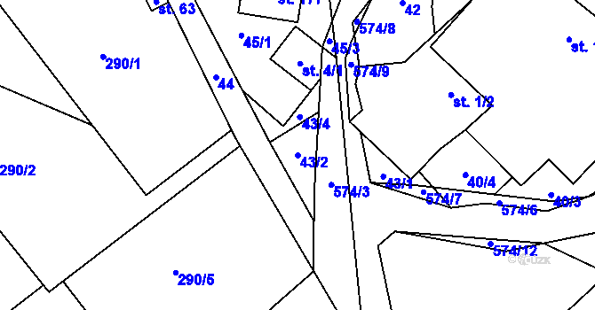 Parcela st. 43/2 v KÚ Zajíčkov, Katastrální mapa