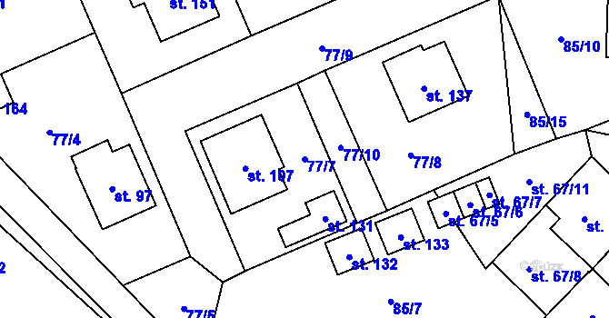 Parcela st. 77/7 v KÚ Zajíčkov, Katastrální mapa