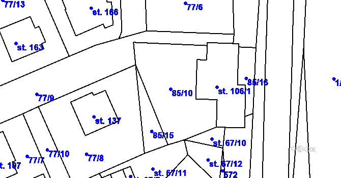 Parcela st. 85/10 v KÚ Zajíčkov, Katastrální mapa