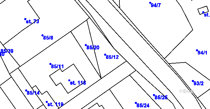 Parcela st. 85/12 v KÚ Zajíčkov, Katastrální mapa
