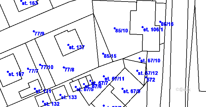 Parcela st. 85/15 v KÚ Zajíčkov, Katastrální mapa
