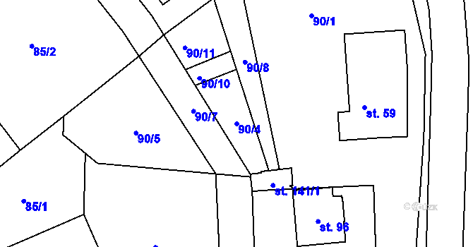 Parcela st. 90/4 v KÚ Zajíčkov, Katastrální mapa