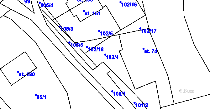 Parcela st. 102/4 v KÚ Zajíčkov, Katastrální mapa