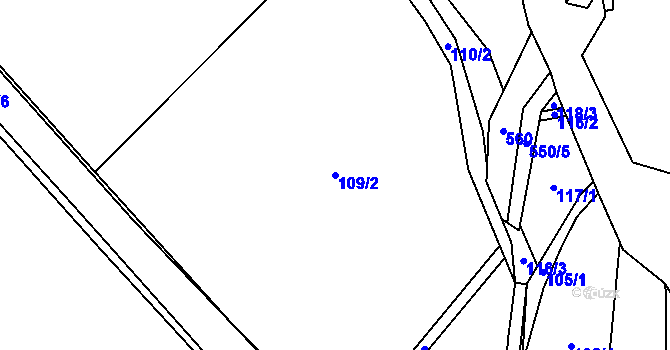 Parcela st. 109/2 v KÚ Zajíčkov, Katastrální mapa