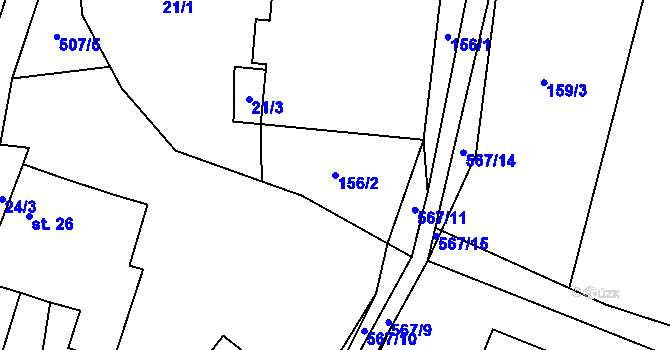 Parcela st. 156/2 v KÚ Zajíčkov, Katastrální mapa
