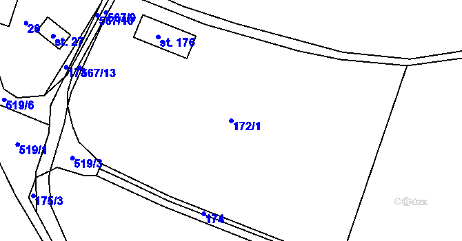 Parcela st. 172/1 v KÚ Zajíčkov, Katastrální mapa