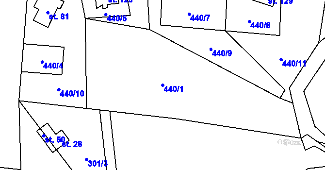 Parcela st. 440/1 v KÚ Zajíčkov, Katastrální mapa