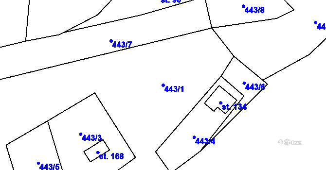 Parcela st. 443/1 v KÚ Zajíčkov, Katastrální mapa