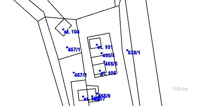 Parcela st. 455/4 v KÚ Zajíčkov, Katastrální mapa