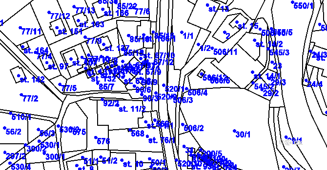 Parcela st. 520/1 v KÚ Zajíčkov, Katastrální mapa