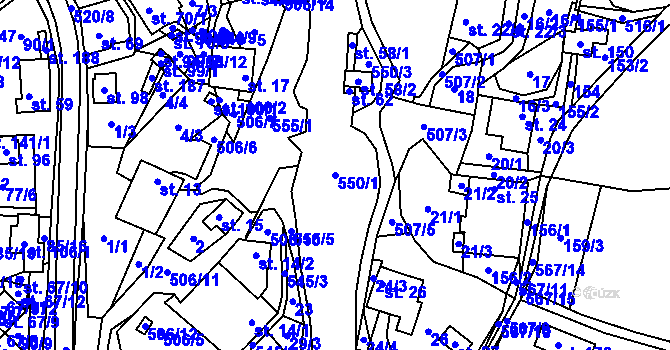 Parcela st. 550/1 v KÚ Zajíčkov, Katastrální mapa
