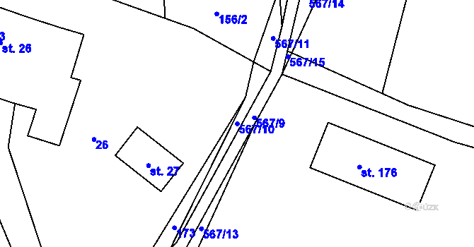 Parcela st. 567/10 v KÚ Zajíčkov, Katastrální mapa