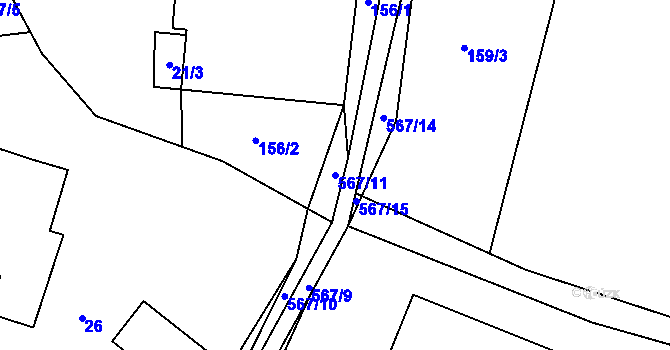 Parcela st. 567/11 v KÚ Zajíčkov, Katastrální mapa