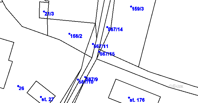 Parcela st. 567/15 v KÚ Zajíčkov, Katastrální mapa