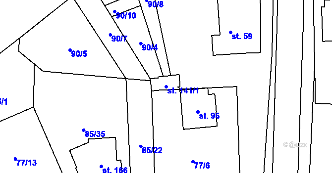 Parcela st. 141/1 v KÚ Zajíčkov, Katastrální mapa
