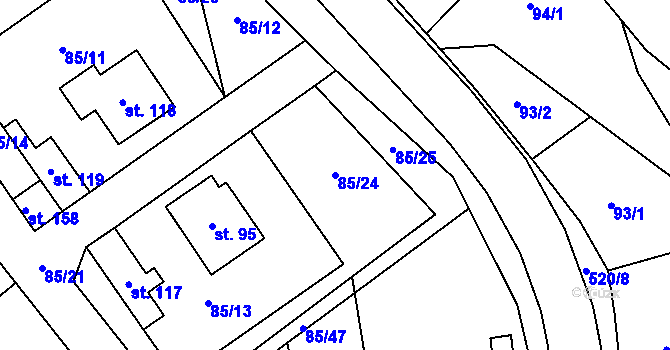 Parcela st. 85/24 v KÚ Zajíčkov, Katastrální mapa