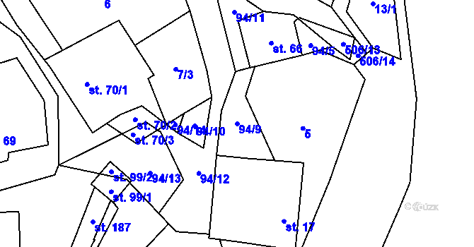 Parcela st. 94/9 v KÚ Zajíčkov, Katastrální mapa