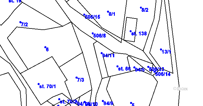 Parcela st. 94/11 v KÚ Zajíčkov, Katastrální mapa