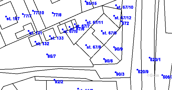 Parcela st. 67/8 v KÚ Zajíčkov, Katastrální mapa