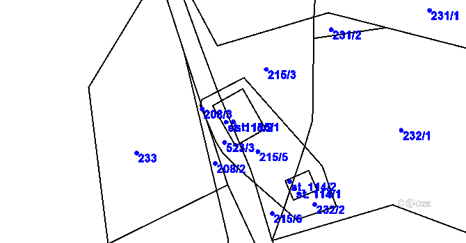 Parcela st. 115/1 v KÚ Zajíčkov, Katastrální mapa