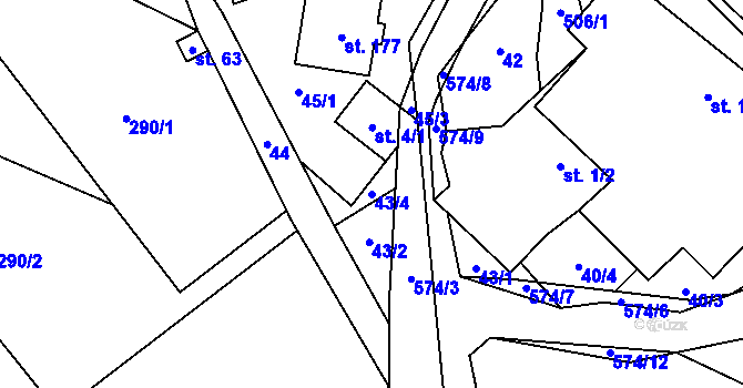 Parcela st. 43/4 v KÚ Zajíčkov, Katastrální mapa
