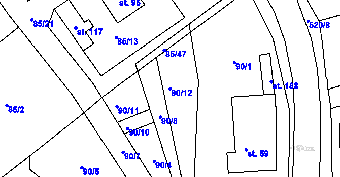 Parcela st. 90/12 v KÚ Zajíčkov, Katastrální mapa