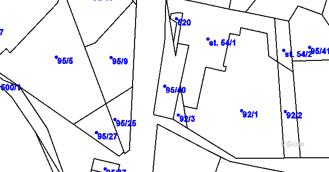 Parcela st. 95/40 v KÚ Kováry, Katastrální mapa