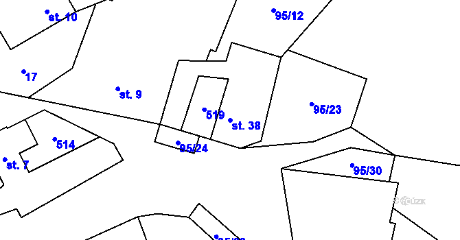 Parcela st. 38 v KÚ Kováry, Katastrální mapa