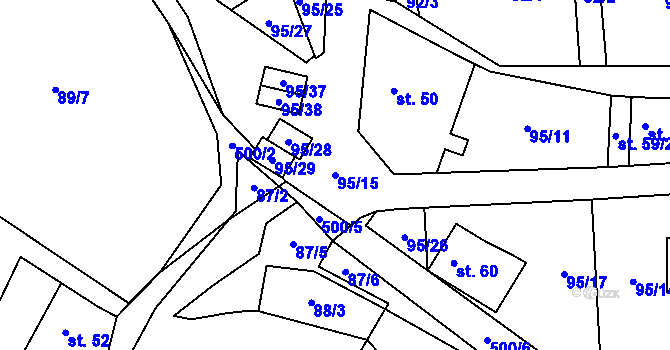 Parcela st. 95/15 v KÚ Kováry, Katastrální mapa