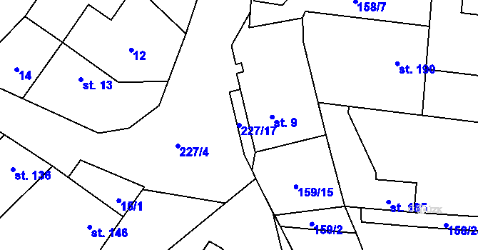 Parcela st. 227/17 v KÚ Trněný Újezd u Zákolan, Katastrální mapa