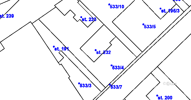 Parcela st. 232 v KÚ Trněný Újezd u Zákolan, Katastrální mapa
