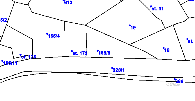 Parcela st. 165/5 v KÚ Trněný Újezd u Zákolan, Katastrální mapa