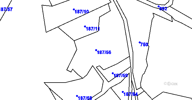 Parcela st. 187/56 v KÚ Trněný Újezd u Zákolan, Katastrální mapa