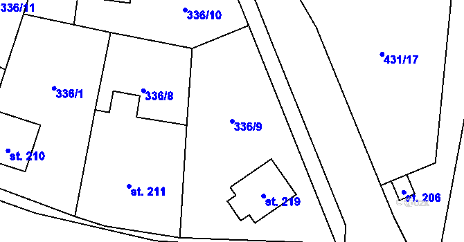 Parcela st. 336/9 v KÚ Trněný Újezd u Zákolan, Katastrální mapa