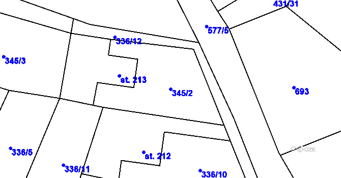 Parcela st. 345/2 v KÚ Trněný Újezd u Zákolan, Katastrální mapa