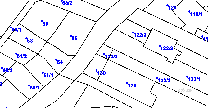 Parcela st. 123/3 v KÚ Zakřany, Katastrální mapa
