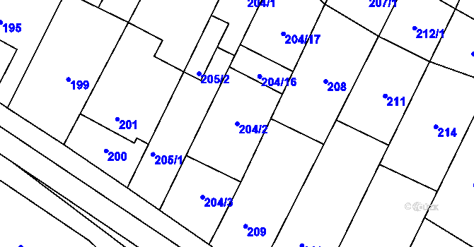 Parcela st. 204/2 v KÚ Zakřany, Katastrální mapa