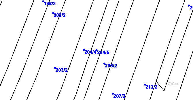 Parcela st. 204/5 v KÚ Zakřany, Katastrální mapa