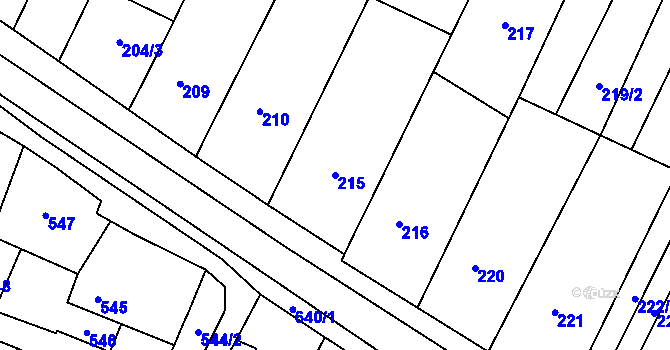 Parcela st. 215 v KÚ Zakřany, Katastrální mapa
