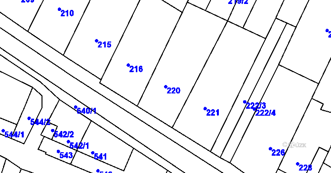 Parcela st. 220 v KÚ Zakřany, Katastrální mapa