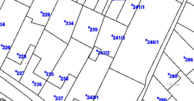 Parcela st. 242/2 v KÚ Zakřany, Katastrální mapa