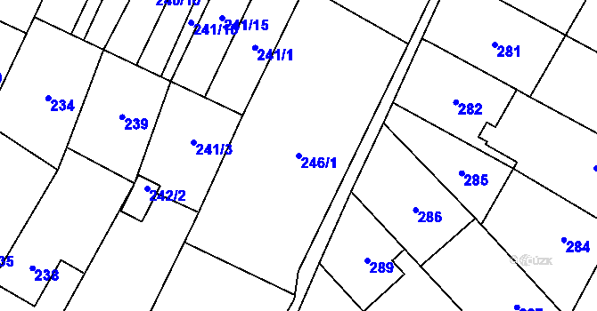 Parcela st. 246/1 v KÚ Zakřany, Katastrální mapa